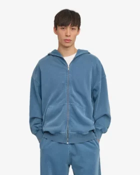 Sudadera con capucha oversize de algodón orgánico con cremallera – Índigo descolorido