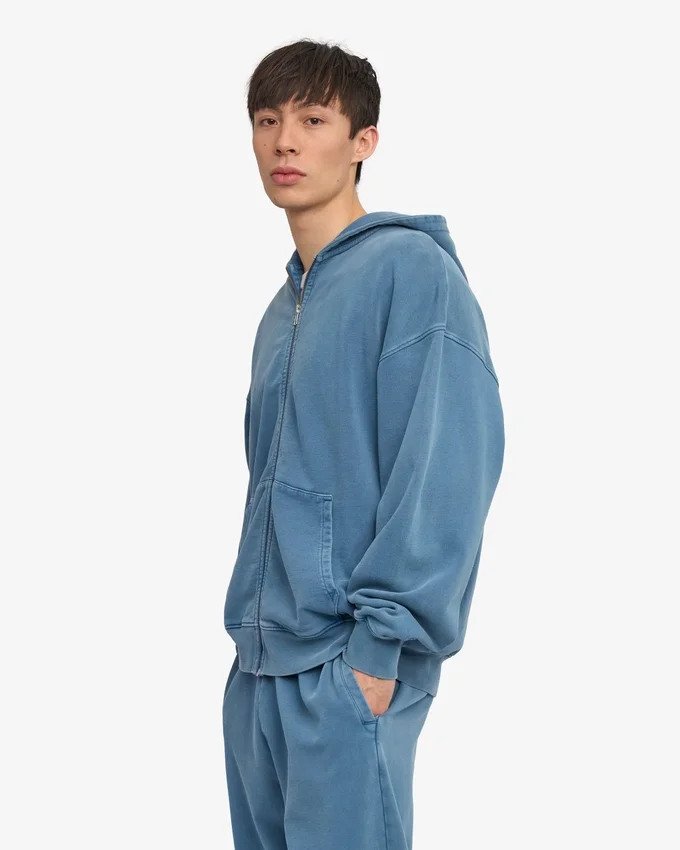 Sudadera con capucha oversize de algodón orgánico con cremallera - Índigo descolorido