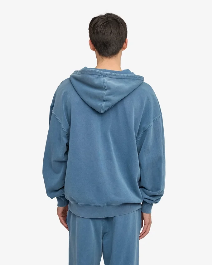 Sudadera con capucha oversize de algodón orgánico con cremallera - Índigo descolorido