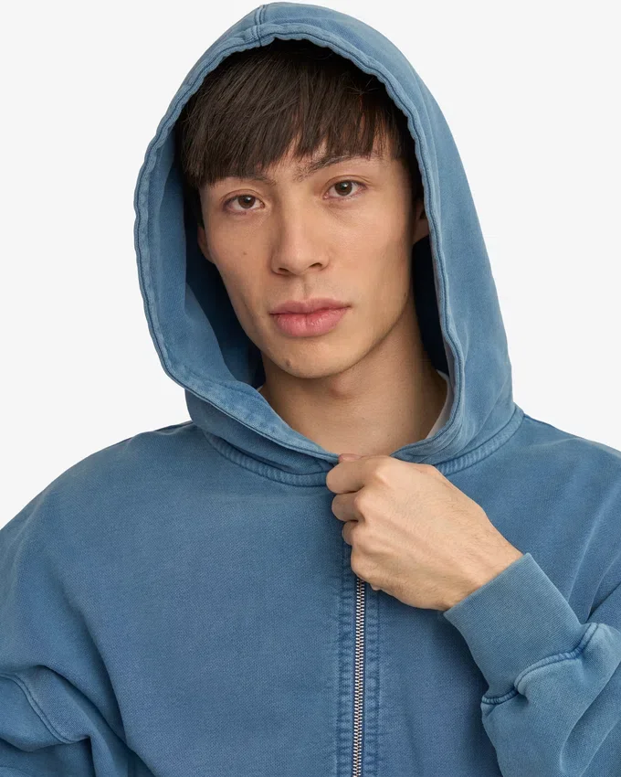 Sudadera con capucha oversize de algodón orgánico con cremallera - Índigo descolorido