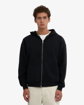 Sudadera con capucha oversize de algodón orgánico con cremallera – Negro intenso