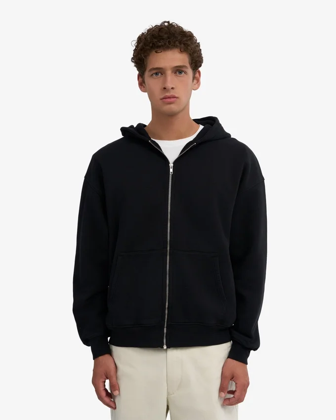 Sudadera con capucha oversize de algodón orgánico con cremallera - Negro intenso