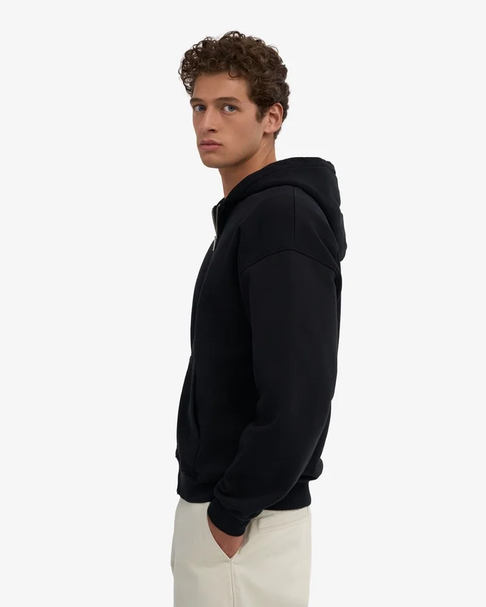 Sudadera con capucha oversize de algodón orgánico con cremallera - Negro intenso