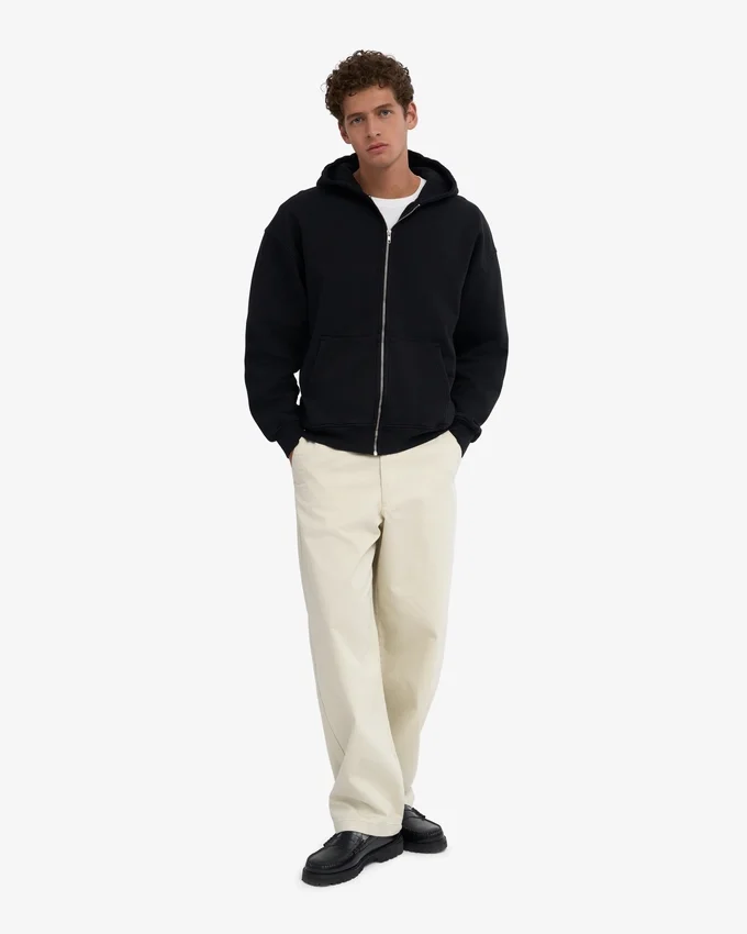 Sudadera con capucha oversize de algodón orgánico con cremallera - Negro intenso