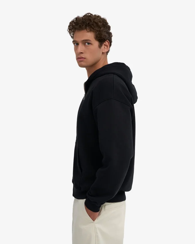 Sudadera con capucha oversize de algodón orgánico con cremallera - Negro intenso