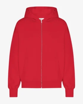 Sudadera con capucha oversize de algodón orgánico con cremallera - Rojo escarlata