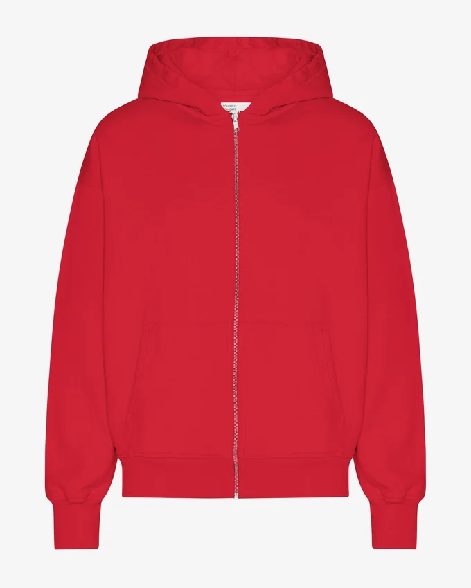 Sudadera con capucha oversize de algodón orgánico con cremallera - Rojo escarlata