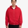 Sudadera con capucha oversize de algodón orgánico con cremallera - Rojo escarlata