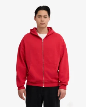 Sudadera con capucha oversize de algodón orgánico con cremallera – Rojo escarlata