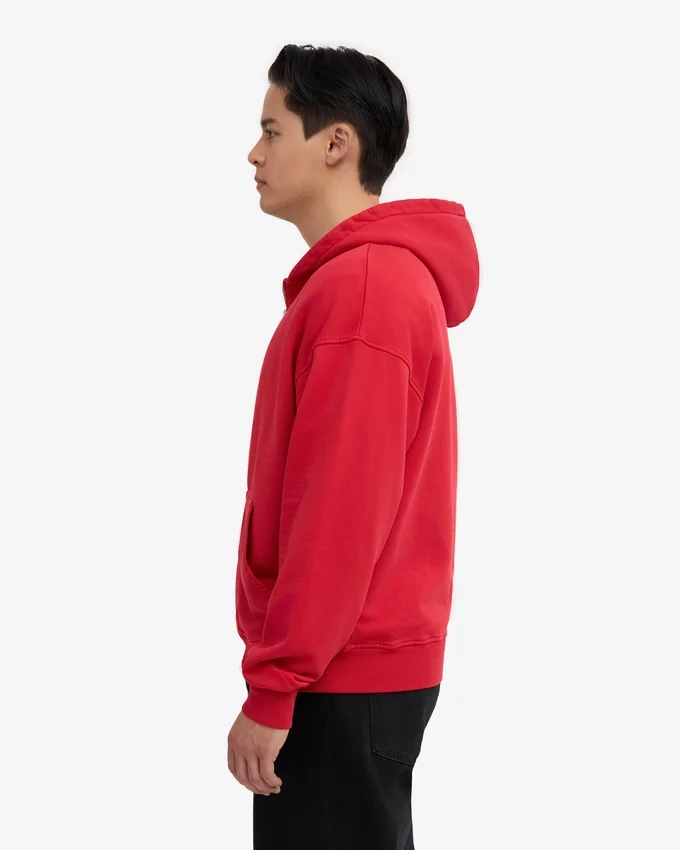 Sudadera con capucha oversize de algodón orgánico con cremallera - Rojo escarlata