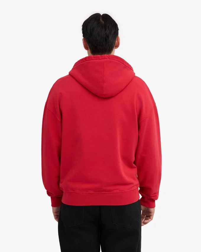 Sudadera con capucha oversize de algodón orgánico con cremallera - Rojo escarlata
