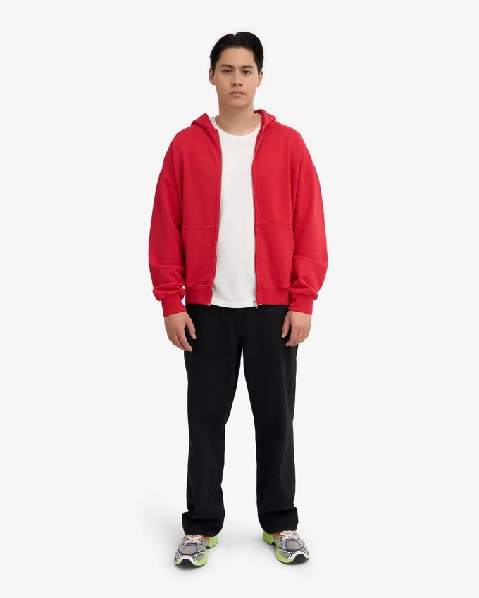 Sudadera con capucha oversize de algodón orgánico con cremallera - Rojo escarlata