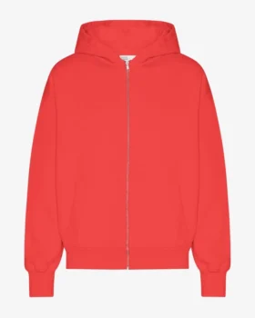Sudadera con capucha oversize de algodón orgánico con cremallera - Rojo mandarina