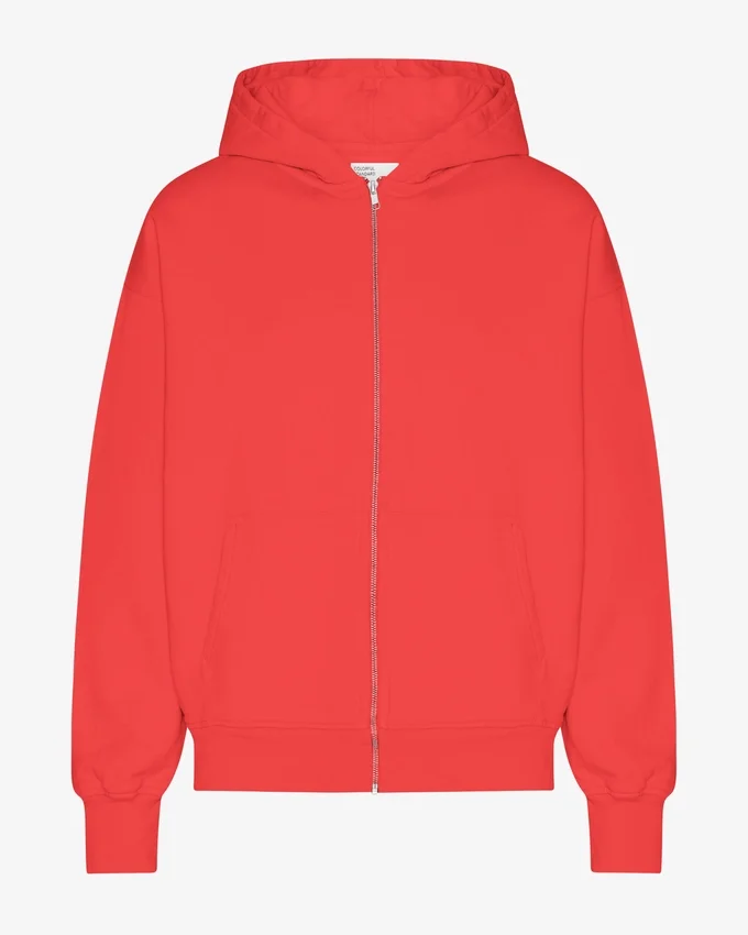 Sudadera con capucha oversize de algodón orgánico con cremallera - Rojo mandarina