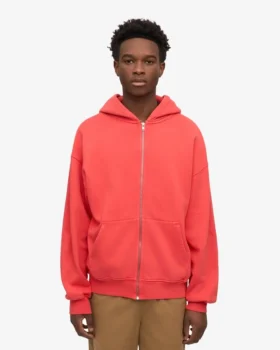 Sudadera con capucha oversize de algodón orgánico con cremallera – Rojo mandarina