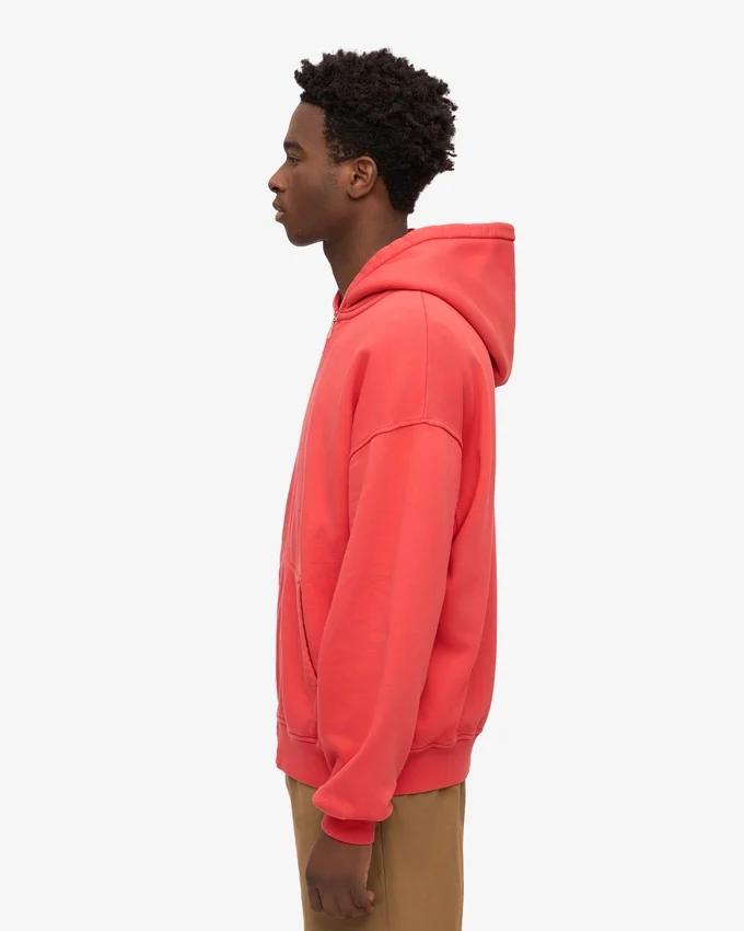 Sudadera con capucha oversize de algodón orgánico con cremallera - Rojo mandarina