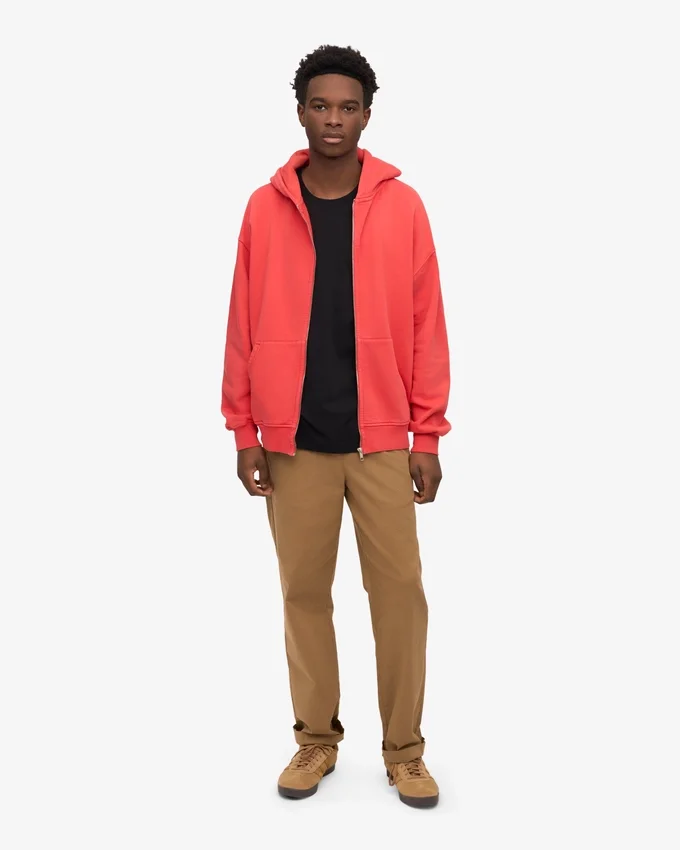 Sudadera con capucha oversize de algodón orgánico con cremallera - Rojo mandarina