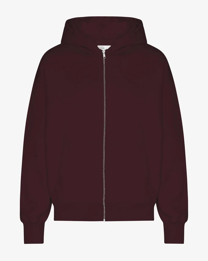 Sudadera con capucha oversize de algodón orgánico con cremallera - Rojo sangre