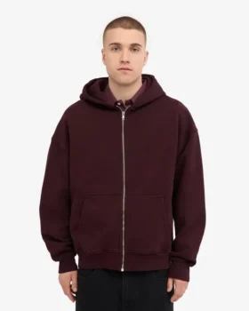 Sudadera con capucha oversize de algodón orgánico con cremallera – Rojo sangre