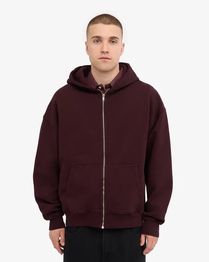 Sudadera con capucha oversize de algodón orgánico con cremallera - Rojo sangre