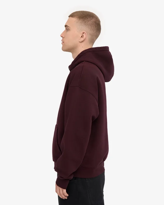 Sudadera con capucha oversize de algodón orgánico con cremallera - Rojo sangre