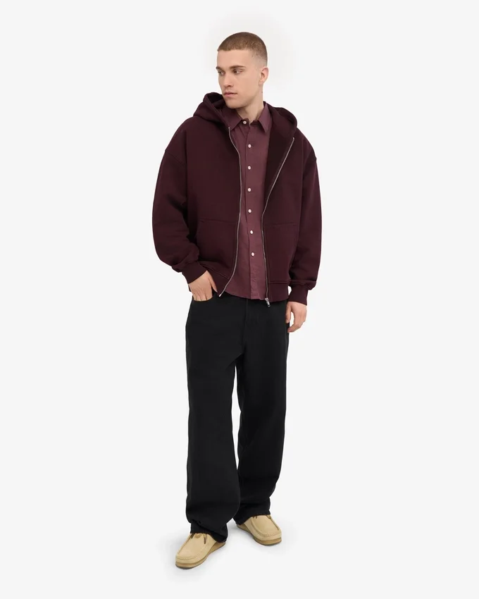 Sudadera con capucha oversize de algodón orgánico con cremallera - Rojo sangre