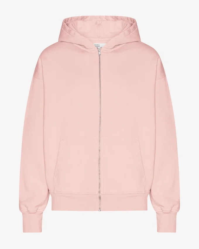 Sudadera con capucha oversize de algodón orgánico con cremallera - Rosa descolorido