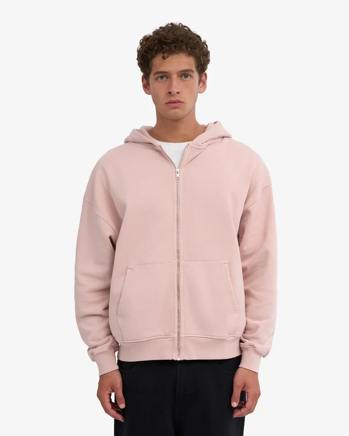 Sudadera con capucha oversize de algodón orgánico con cremallera - Rosa descolorido