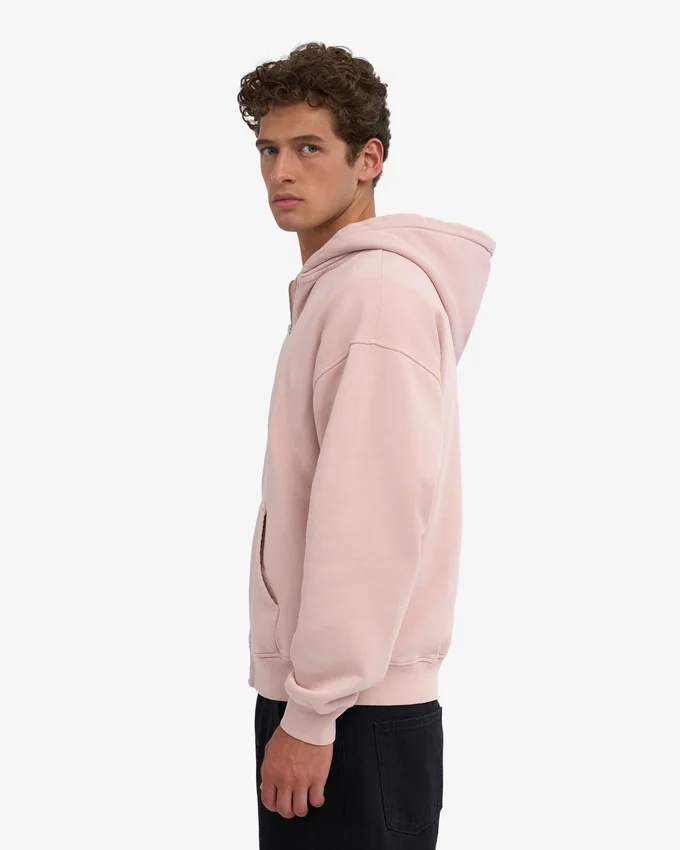 Sudadera con capucha oversize de algodón orgánico con cremallera - Rosa descolorido