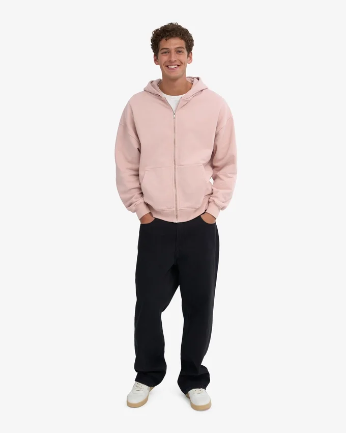 Sudadera con capucha oversize de algodón orgánico con cremallera - Rosa descolorido