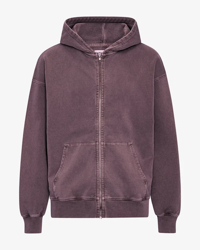 Sudadera con capucha oversize de algodón orgánico con cremallera - Uva descolorida