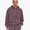 Sudadera con capucha oversize de algodón orgánico con cremallera - Uva descolorida