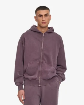 Sudadera con capucha oversize de algodón orgánico con cremallera – Uva descolorida