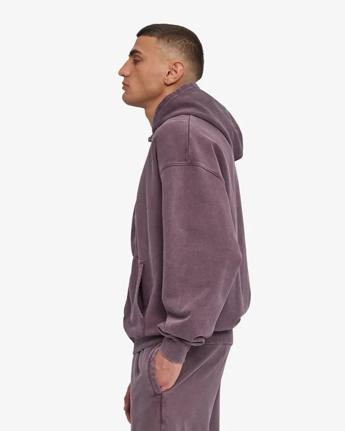 Sudadera con capucha oversize de algodón orgánico con cremallera - Uva descolorida