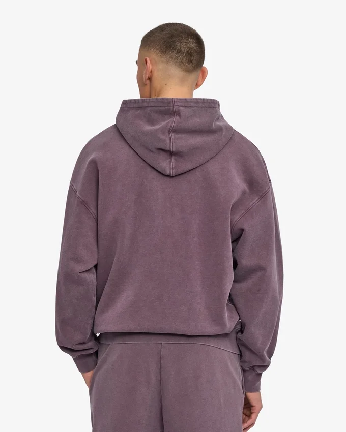 Sudadera con capucha oversize de algodón orgánico con cremallera - Uva descolorida