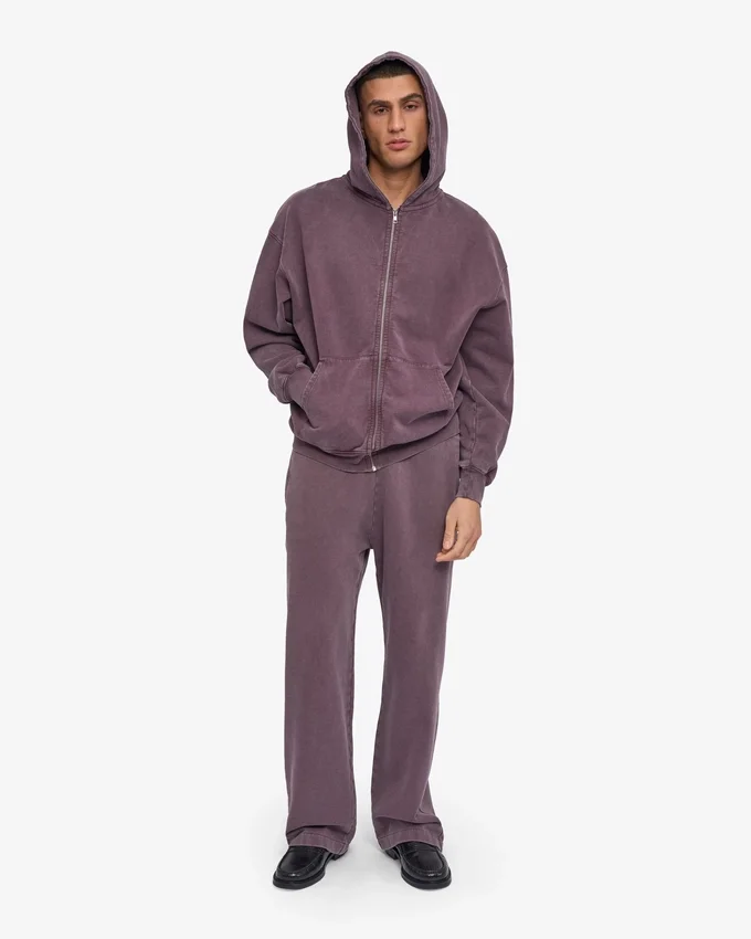Sudadera con capucha oversize de algodón orgánico con cremallera - Uva descolorida