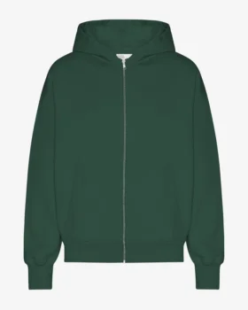 Sudadera con capucha oversize de algodón orgánico con cremallera - Verde esmeralda