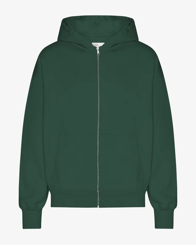 Sudadera con capucha oversize de algodón orgánico con cremallera - Verde esmeralda