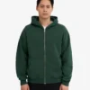 Sudadera con capucha oversize de algodón orgánico con cremallera - Verde esmeralda