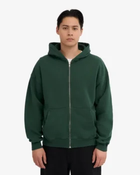 Sudadera con capucha oversize de algodón orgánico con cremallera – Verde esmeralda
