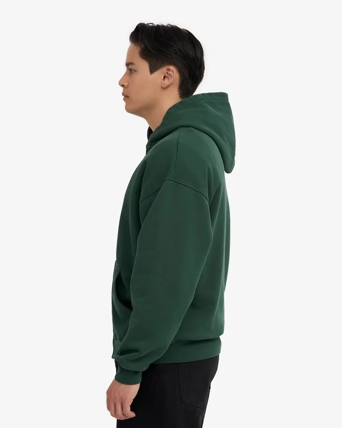 Sudadera con capucha oversize de algodón orgánico con cremallera - Verde esmeralda