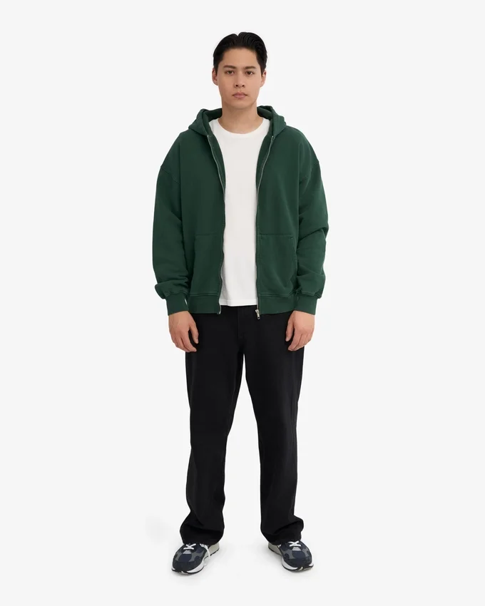 Sudadera con capucha oversize de algodón orgánico con cremallera - Verde esmeralda