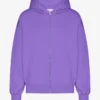 Sudadera con capucha oversize de algodón orgánico con cremallera - Violeta ultra