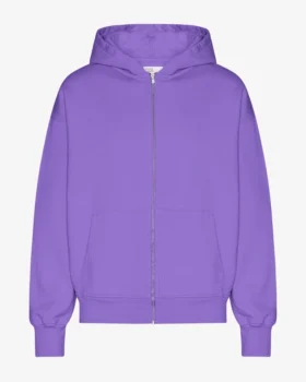 Sudadera con capucha oversize de algodón orgánico con cremallera - Violeta ultra