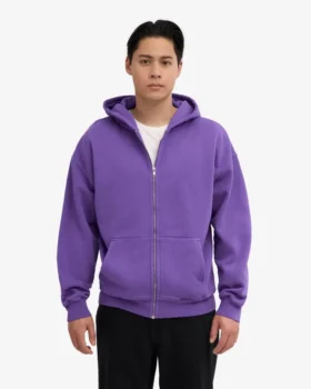 Sudadera con capucha oversize de algodón orgánico con cremallera – Violeta ultra