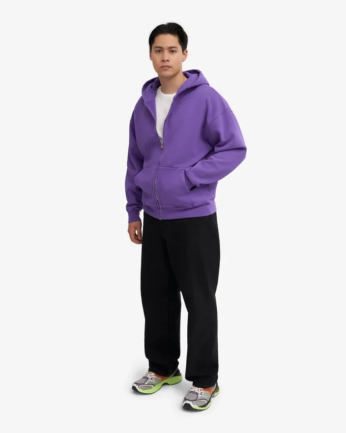 Sudadera con capucha oversize de algodón orgánico con cremallera - Violeta ultra