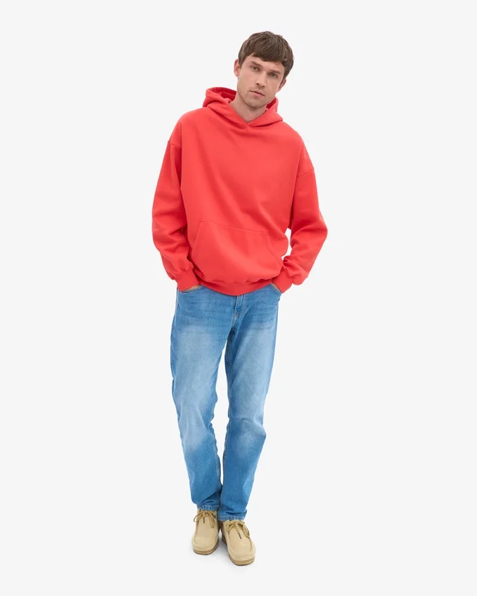 Sudadera con capucha oversize de algodón orgánico - Rojo mandarina