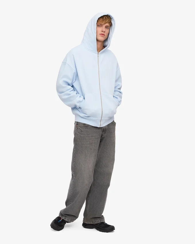 Sudadera con capucha oversize orgánica con cremallera - Azul polar