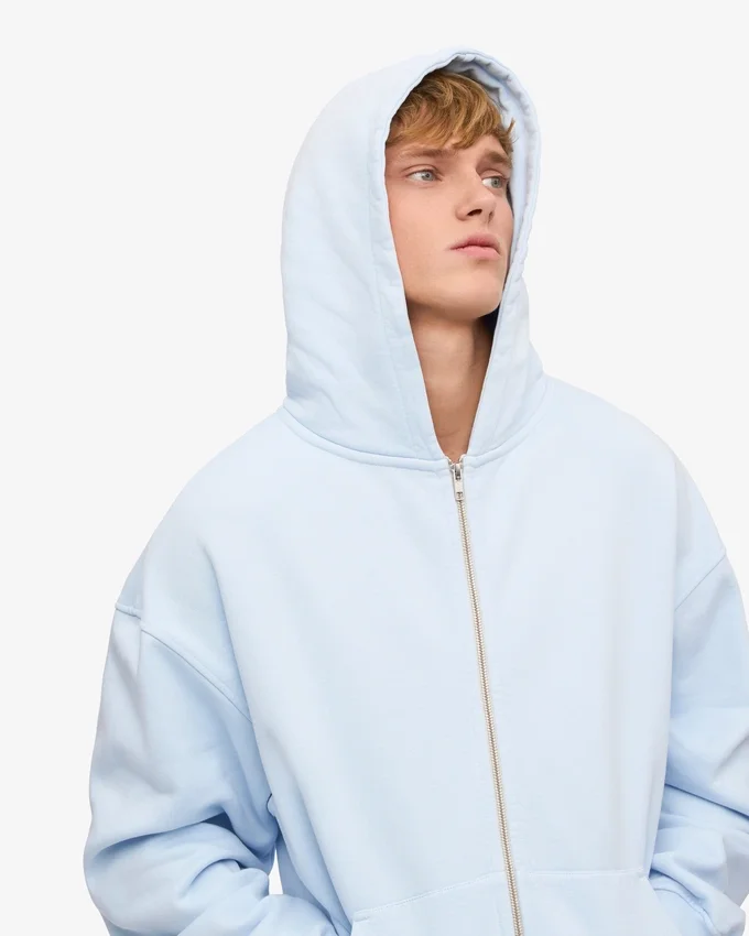 Sudadera con capucha oversize orgánica con cremallera - Azul polar