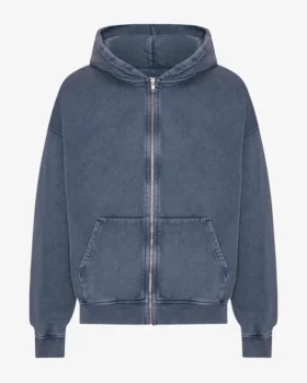 Sudadera con capucha oversize y cremallera de algodón orgánico - Azul Neptuno
